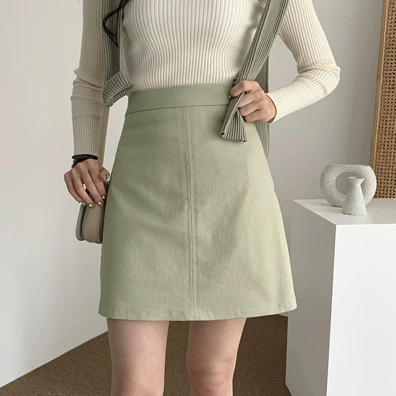 All-Match Khaki Slim Looking Short A- line Skirt