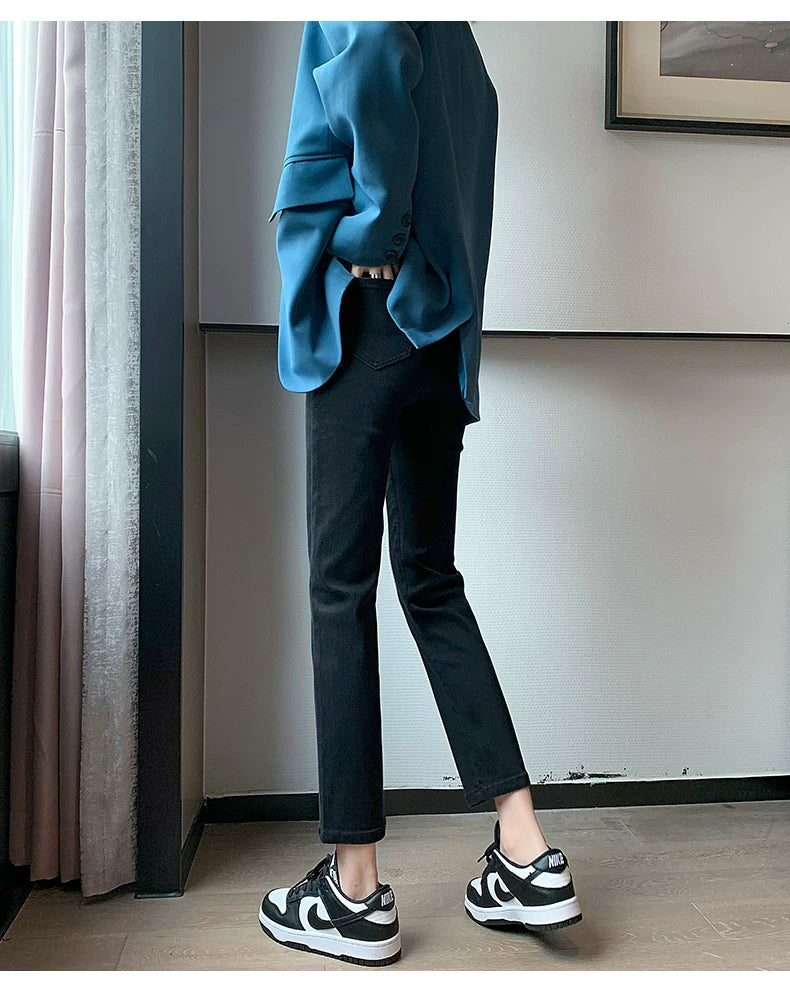 La Chabell Straight-leg Denim Women's Spring & Fall New Arrival Cover Slim Looking Baguette Pants Small Ankle-Length Cigarette Pants