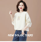 round-Neck Non-Hoodie White Autumn Clothing Thin Casual Sweatshirt