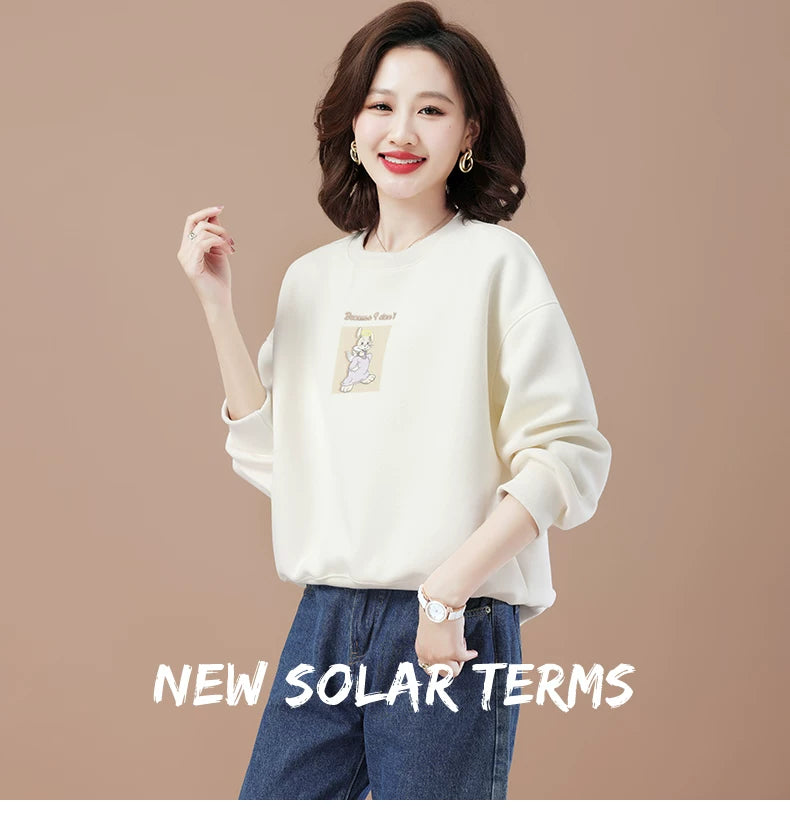 round-Neck Non-Hoodie White Autumn Clothing Thin Casual Sweatshirt