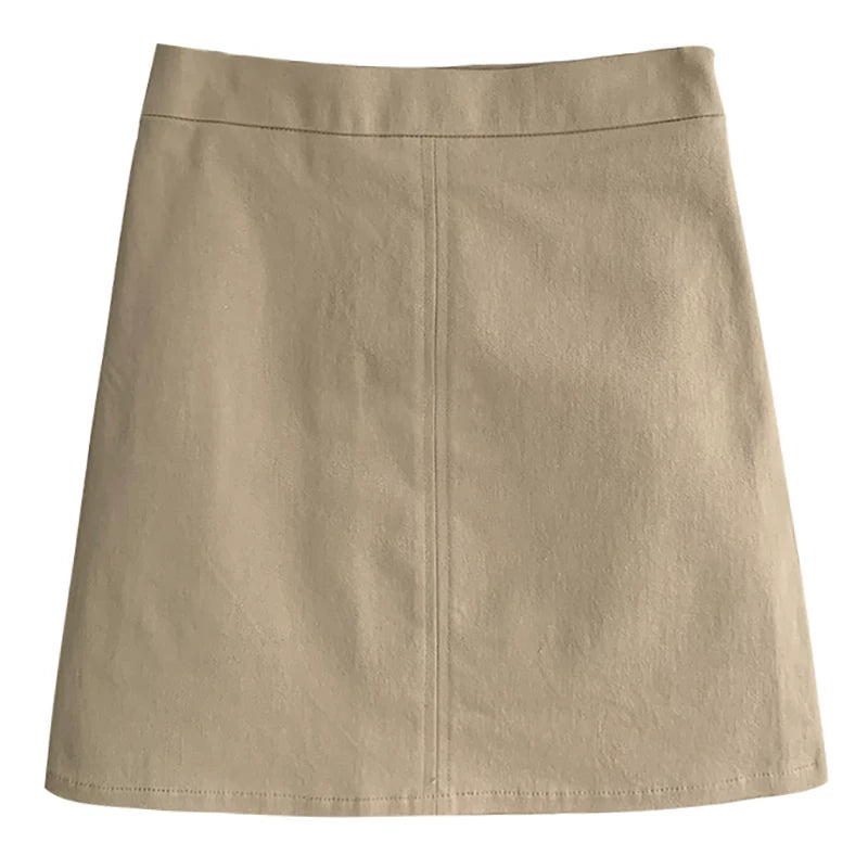 All-Match Khaki Slim Looking Short A- line Skirt