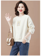 round-Neck Non-Hoodie White Autumn Clothing Thin Casual Sweatshirt
