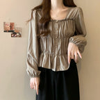 Plus Size Ruffles Stylish Long-Sleeved Top Bottoming Shirt