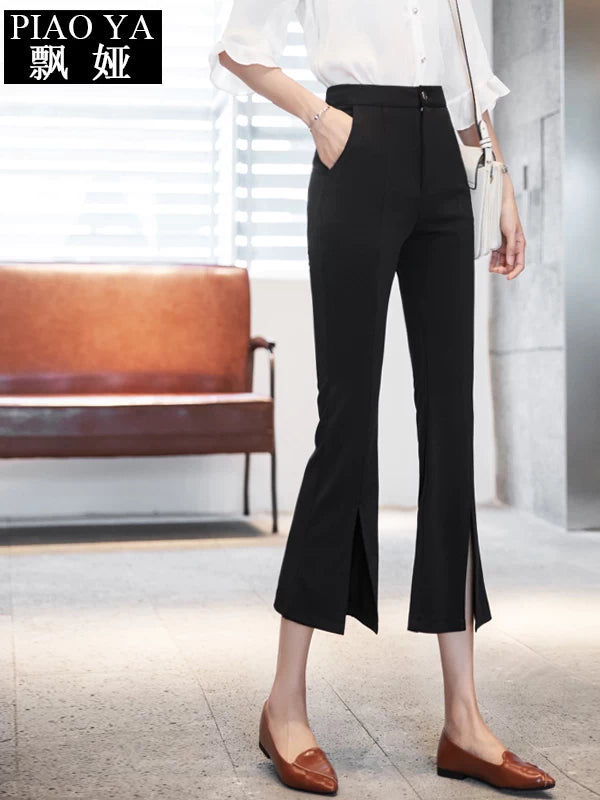 Internet Celebrity Front Slit Thin Korean Style Draping Bell-Bottom Pants