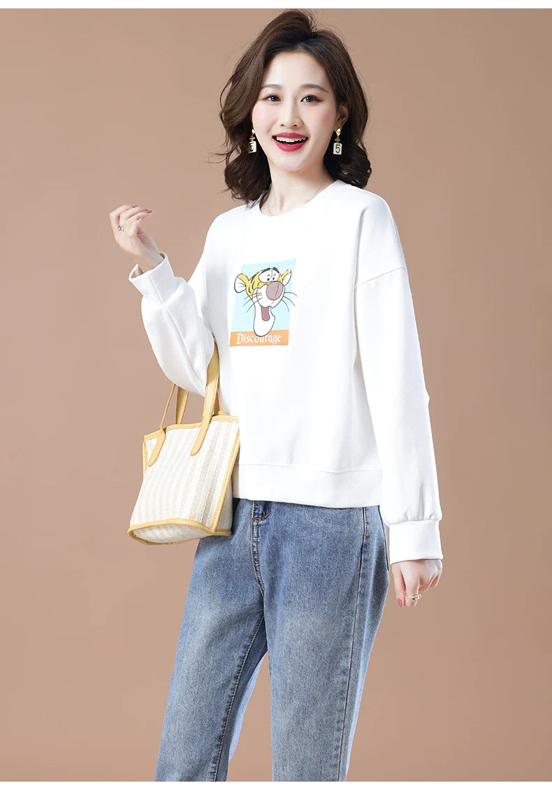 round-Neck Non-Hoodie White Autumn Clothing Thin Casual Sweatshirt