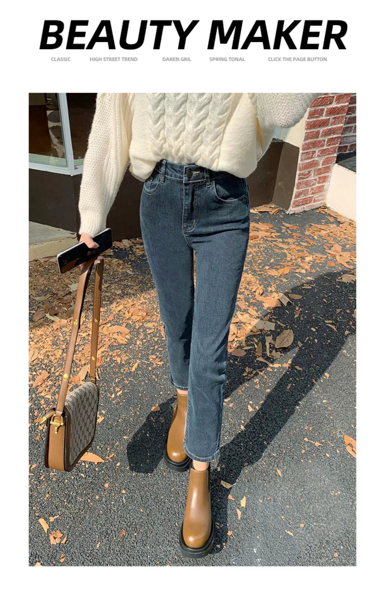 La Chabell Straight-leg Denim Women's Spring & Fall New Arrival Cover Slim Looking Baguette Pants Small Ankle-Length Cigarette Pants