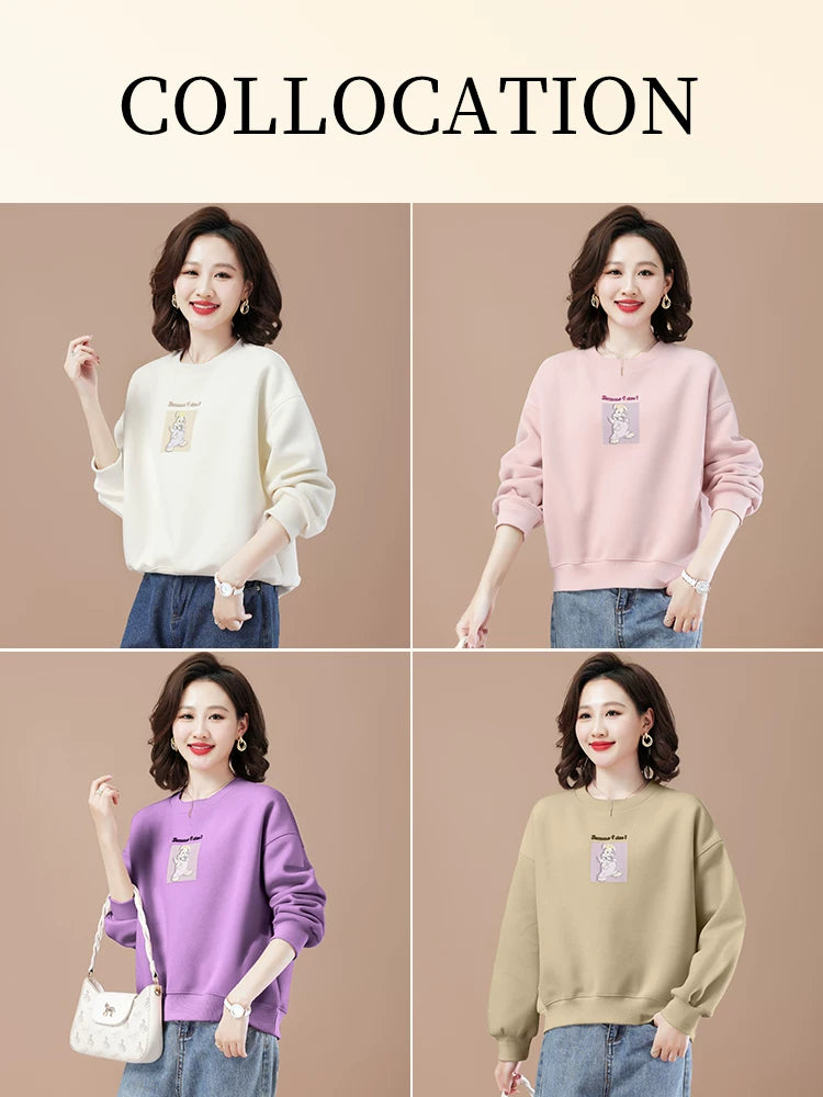 round-Neck Non-Hoodie White Autumn Clothing Thin Casual Sweatshirt