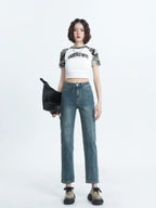 Straight-leg Spring and Autumn Best-Selling High Waist Retro Baguette Denim