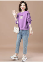 round-Neck Non-Hoodie White Autumn Clothing Thin Casual Sweatshirt