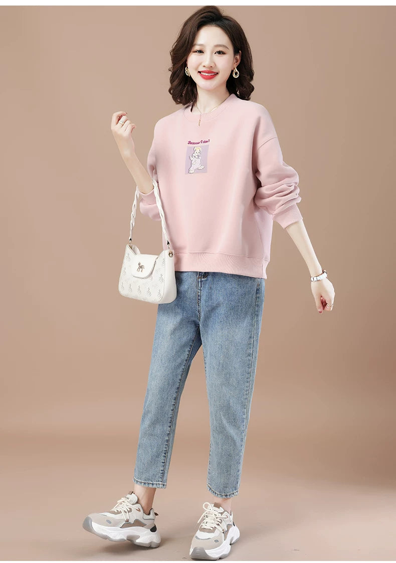 round-Neck Non-Hoodie White Autumn Clothing Thin Casual Sweatshirt