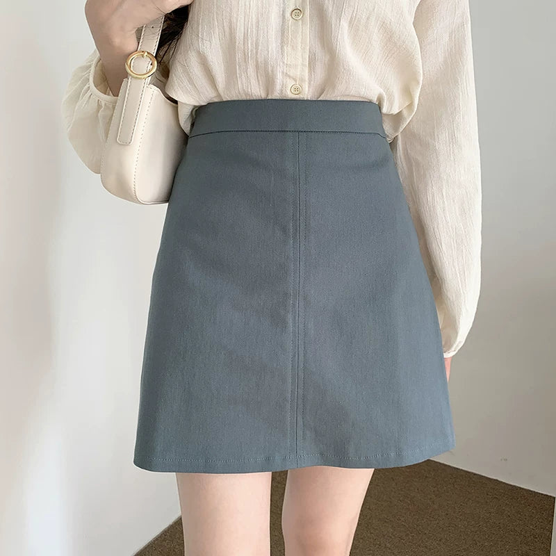 All-Match Khaki Slim Looking Short A- line Skirt