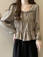 Plus Size Ruffles Stylish Long-Sleeved Top Bottoming Shirt