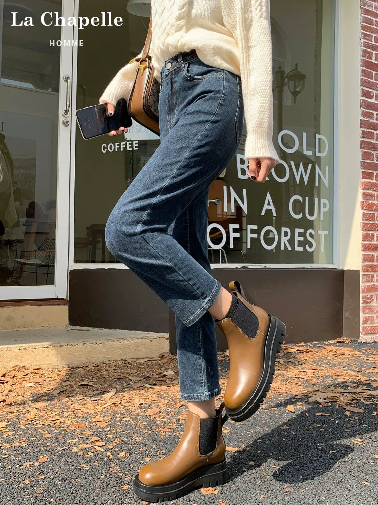 La Chabell Straight-leg Denim Women's Spring & Fall New Arrival Cover Slim Looking Baguette Pants Small Ankle-Length Cigarette Pants