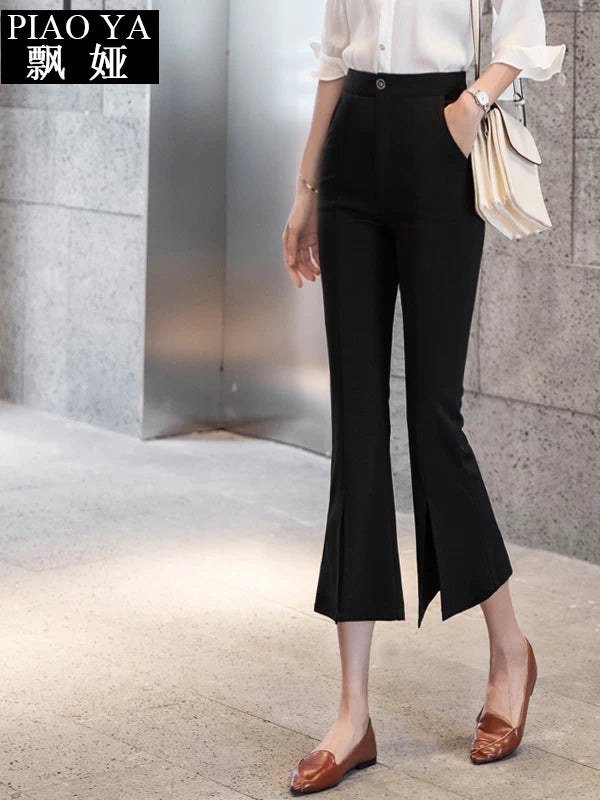 Internet Celebrity Front Slit Thin Korean Style Draping Bell-Bottom Pants