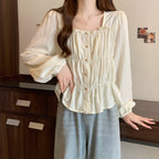 Plus Size Ruffles Stylish Long-Sleeved Top Bottoming Shirt