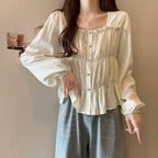 Plus Size Ruffles Stylish Long-Sleeved Top Bottoming Shirt