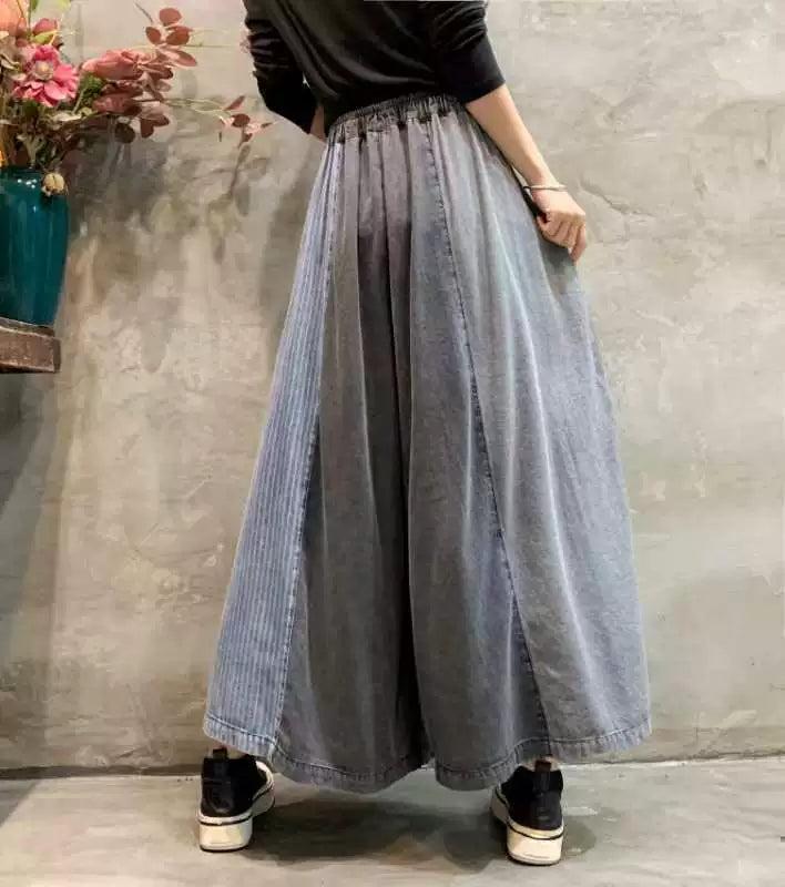 Retro Color Matching Soft Elastic Waist Casual Jeans