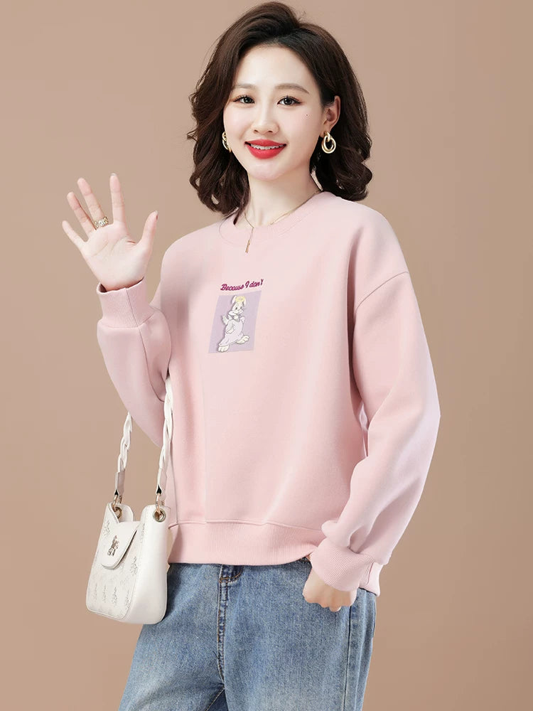 round-Neck Non-Hoodie White Autumn Clothing Thin Casual Sweatshirt