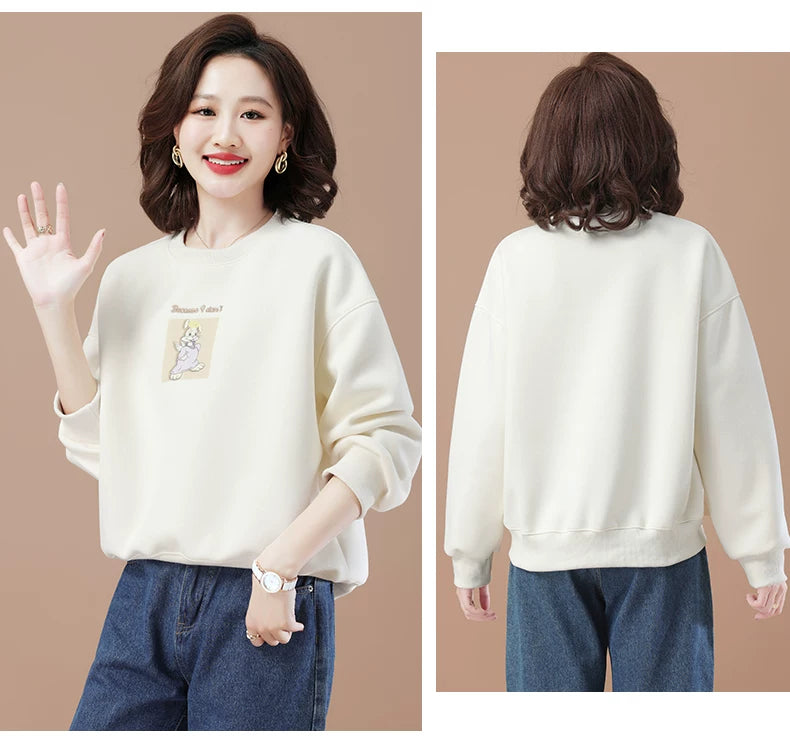 round-Neck Non-Hoodie White Autumn Clothing Thin Casual Sweatshirt