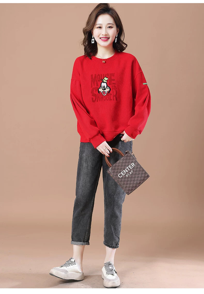 round-Neck Non-Hoodie White Autumn Clothing Thin Casual Sweatshirt