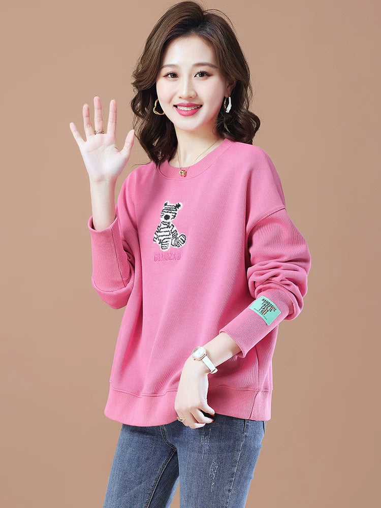 round-Neck Non-Hoodie White Autumn Clothing Thin Casual Sweatshirt