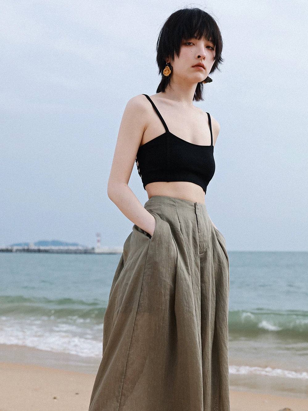 Big Green Dragon Sexy Sling Vest Women's Black and White Summer