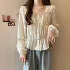 Plus Size Ruffles Stylish Long-Sleeved Top Bottoming Shirt