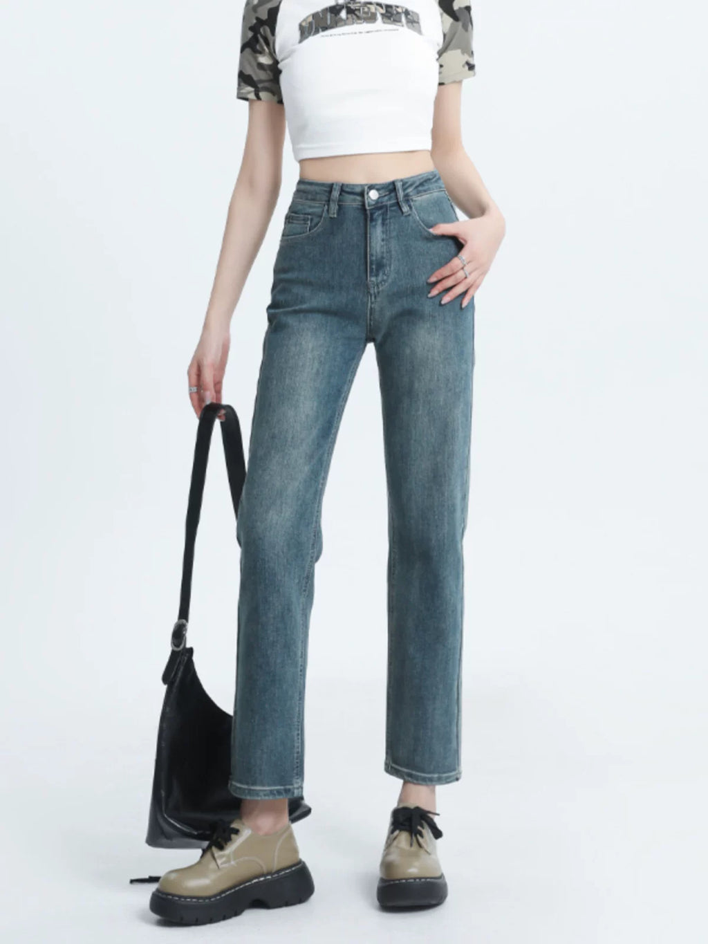 Straight-leg Spring and Autumn Best-Selling High Waist Retro Baguette Denim