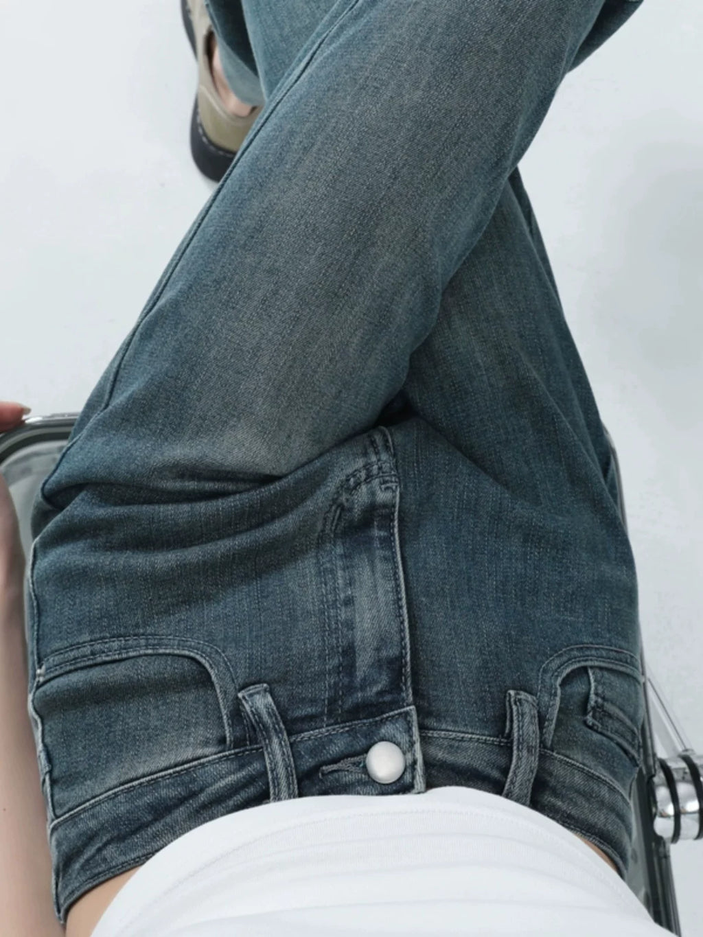 Straight-leg Spring and Autumn Best-Selling High Waist Retro Baguette Denim