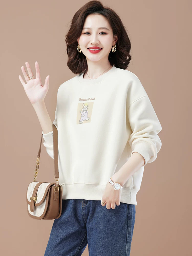 round-Neck Non-Hoodie White Autumn Clothing Thin Casual Sweatshirt