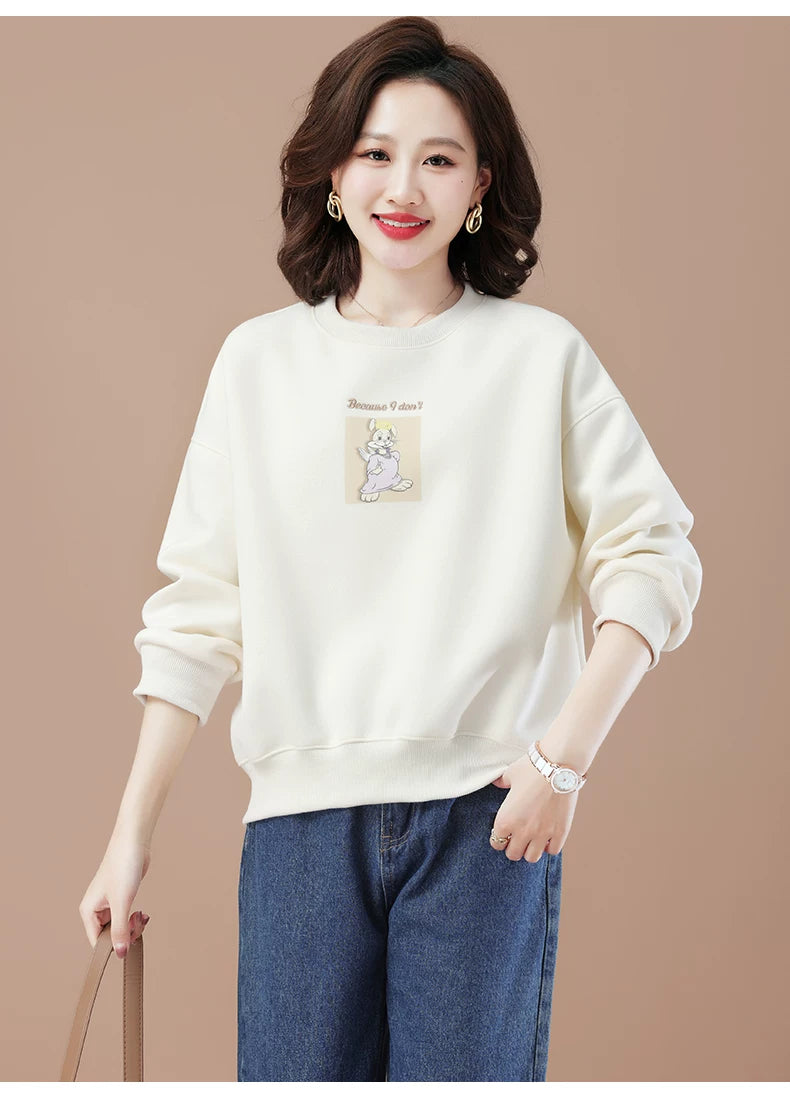 round-Neck Non-Hoodie White Autumn Clothing Thin Casual Sweatshirt
