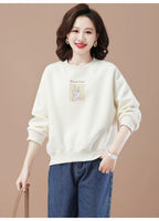 round-Neck Non-Hoodie White Autumn Clothing Thin Casual Sweatshirt