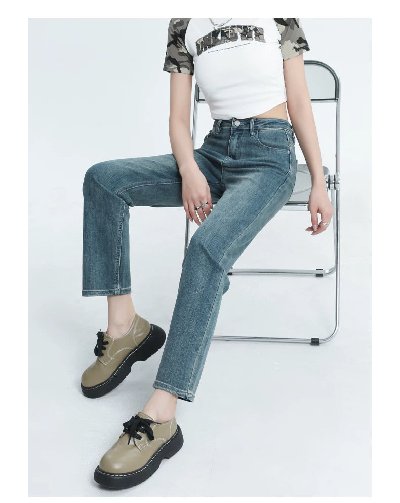 Straight-leg Spring and Autumn Best-Selling High Waist Retro Baguette Denim