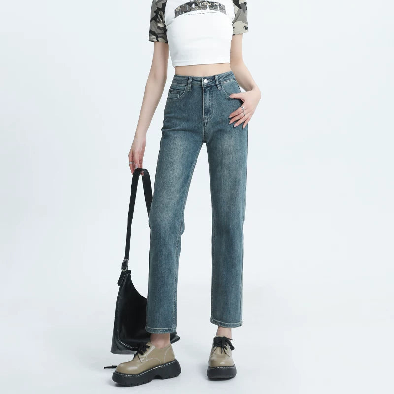 Straight-leg Spring and Autumn Best-Selling High Waist Retro Baguette Denim