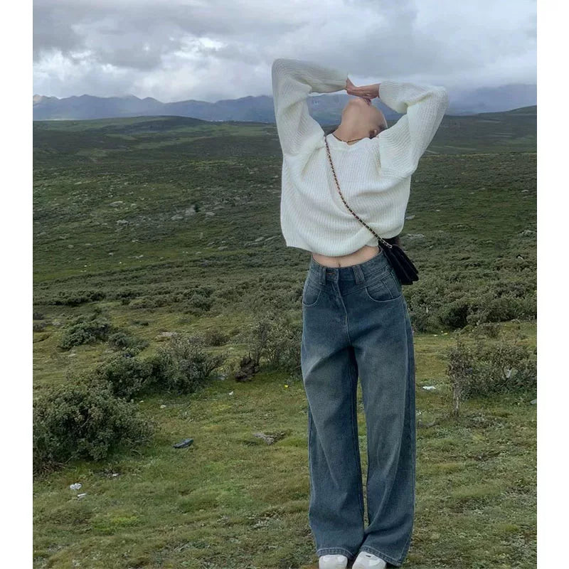 Retro High Waist Fashion Stylish Loose Slim Fit Jeans