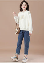 round-Neck Non-Hoodie White Autumn Clothing Thin Casual Sweatshirt