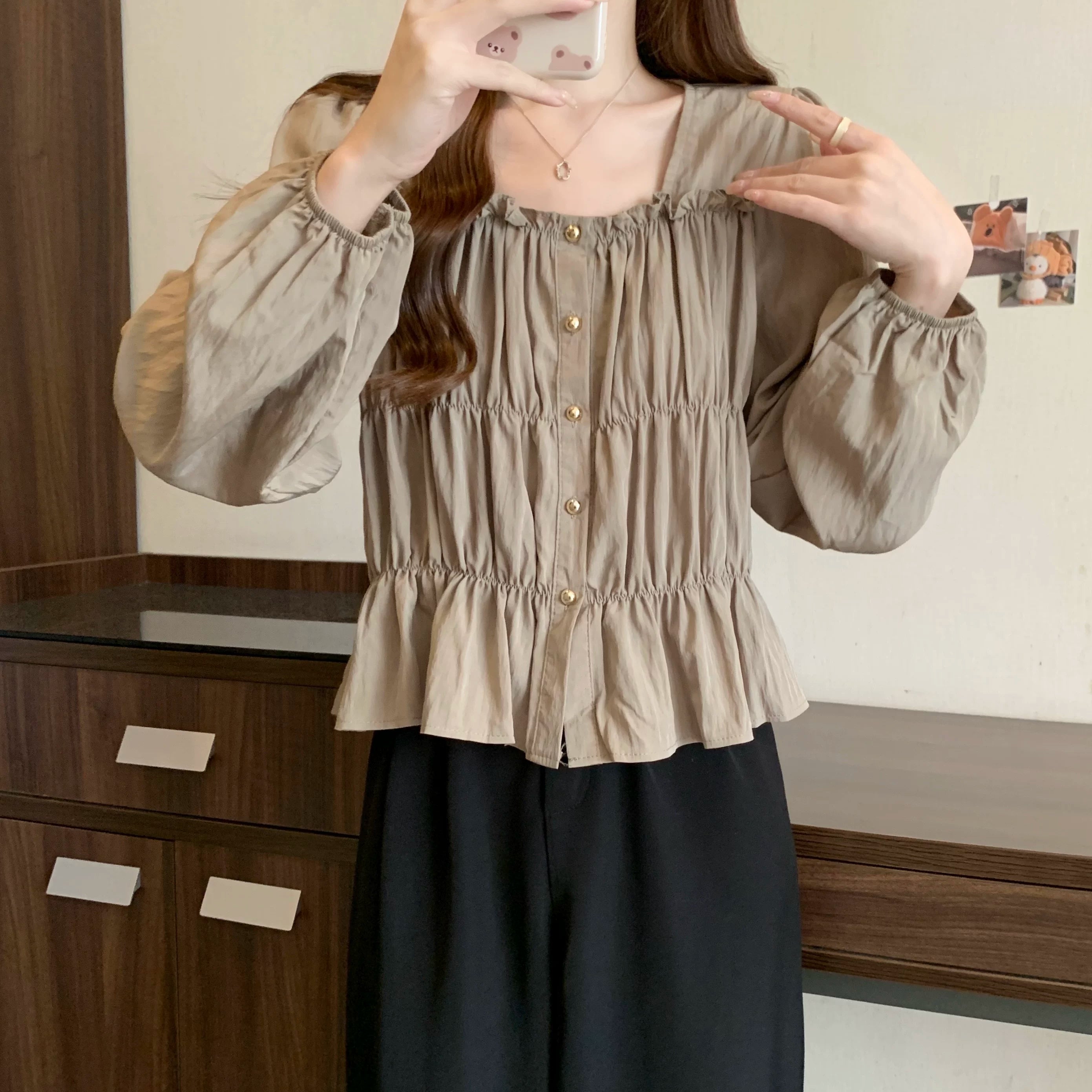 Plus Size Ruffles Stylish Long-Sleeved Top Bottoming Shirt