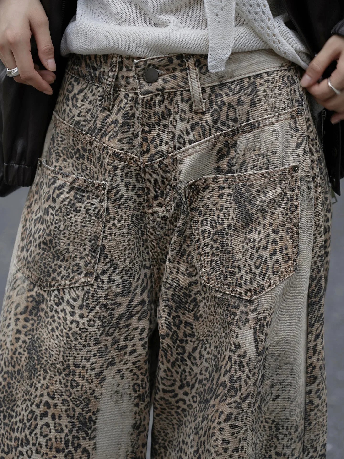 Leopard Print Denim Pants