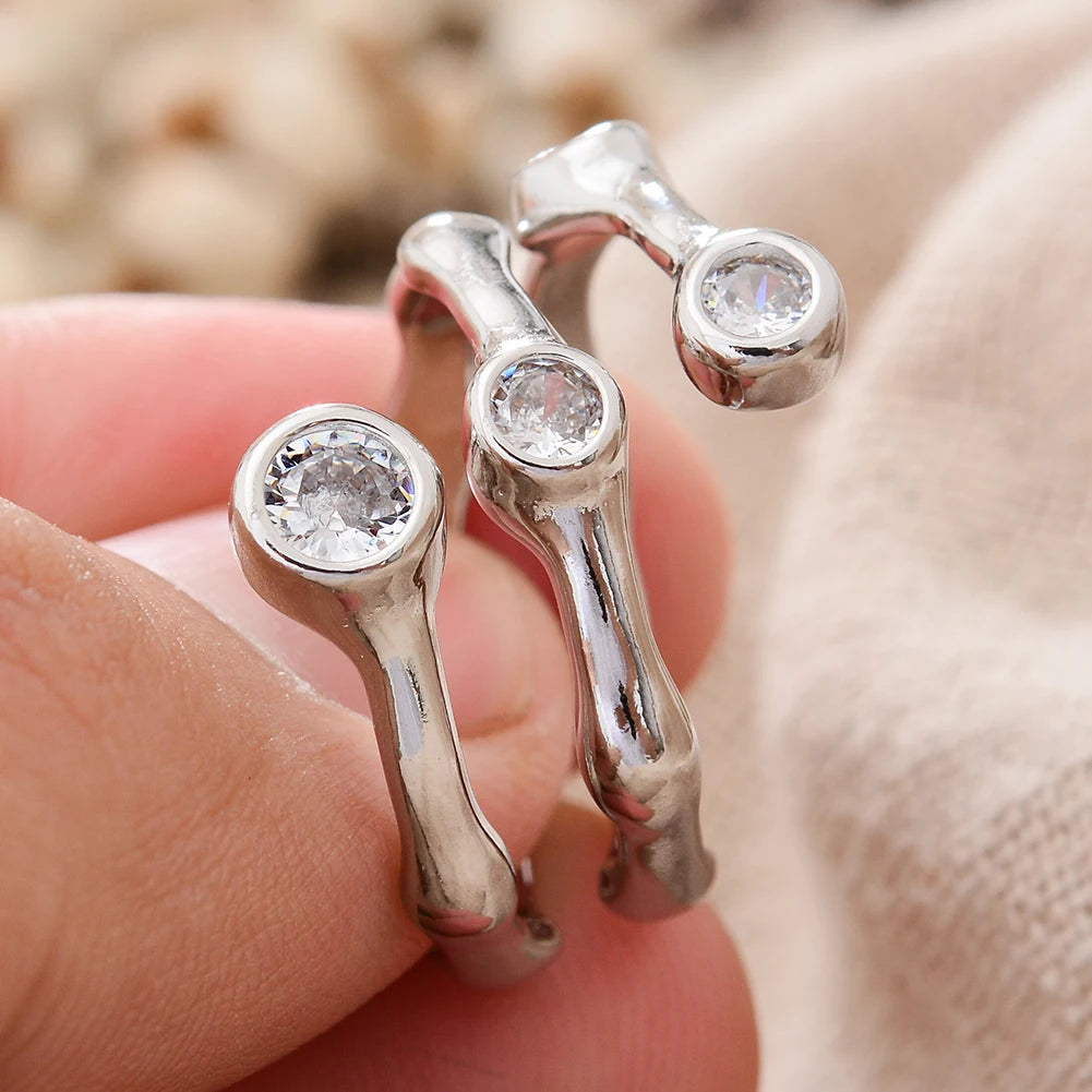 Bamboo Joint Crystal Platinum Plated Ring