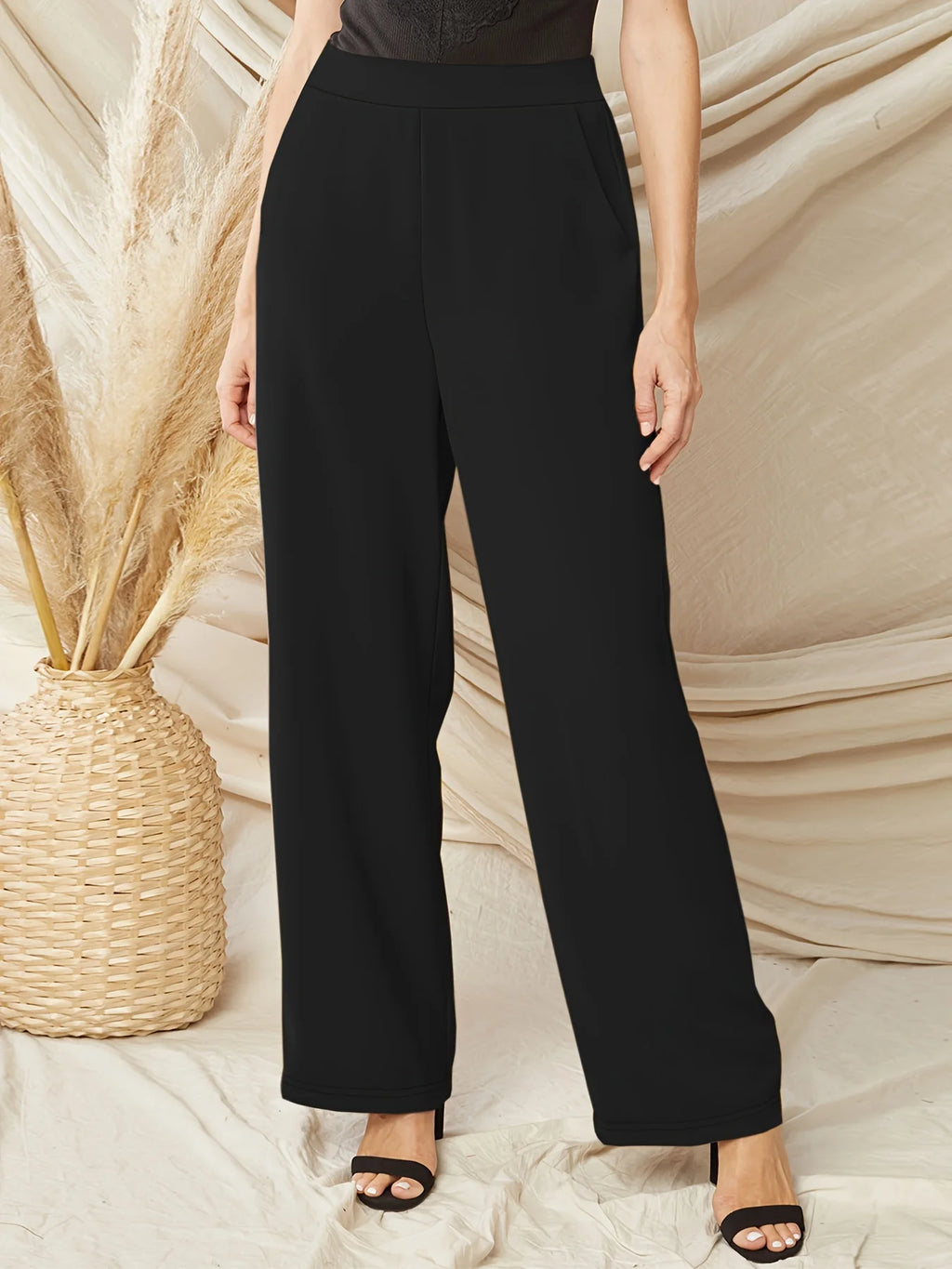 2024 spring and summer new women's wear plus-size knitted fabric elegant wide-legged nine-cent pants
