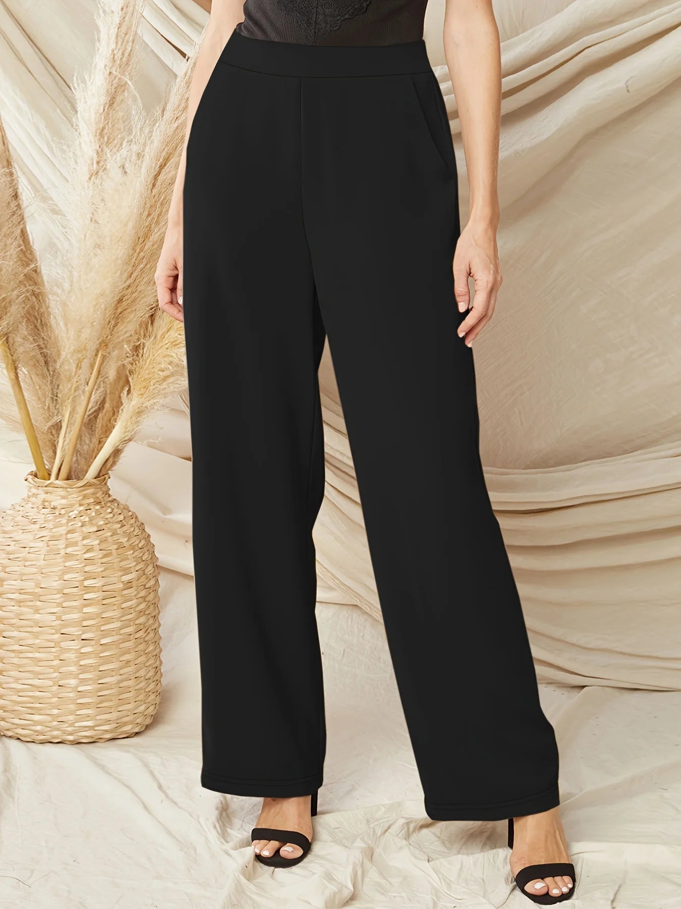 2024 spring and summer new women's wear plus-size knitted fabric elegant wide-legged nine-cent pants