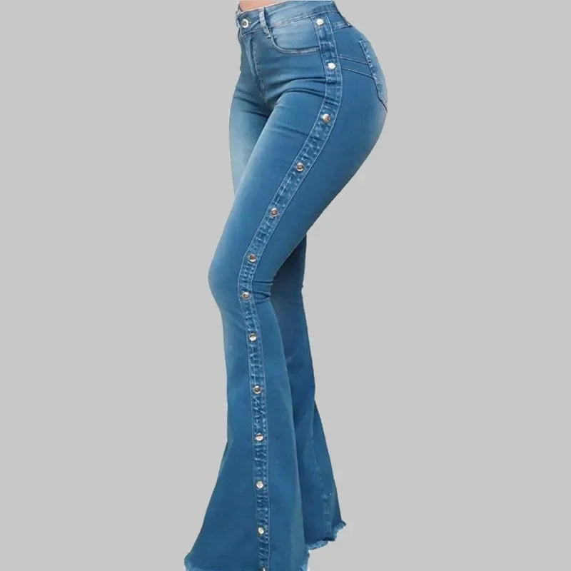 High Waist Strecth Denim Flare Pants