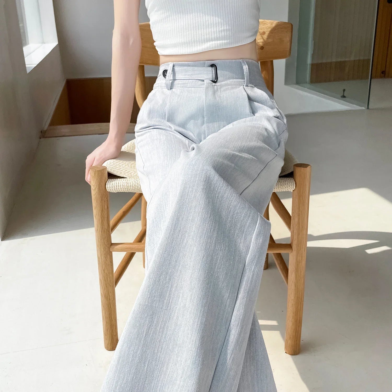 Button Wide Leg Full Length Pants