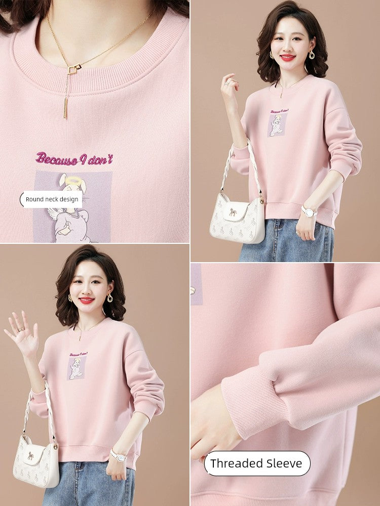 round-Neck Non-Hoodie White Autumn Clothing Thin Casual Sweatshirt