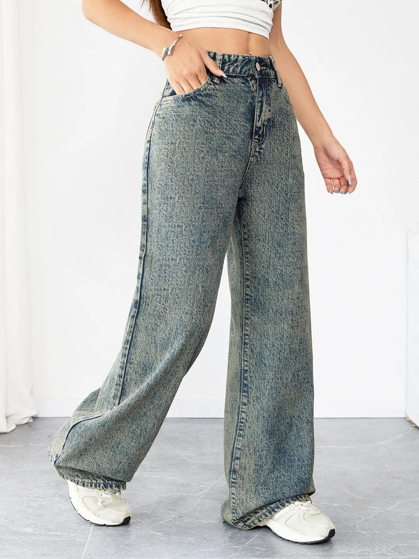 Chic Loose Fit Wide Leg Denim Jeans