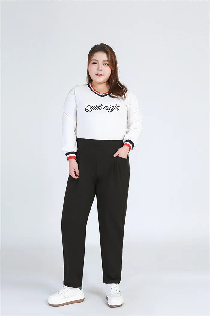 Black Plus Size Women Casual Pants  7XL 9XL Elastic Loose Ankle-Length 150KG Female Trousers High Waist Sweatpants Pencil Pants