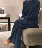 Autumn/winter Fashion Casual O-Neck Pullover Tops Knitted Pant New Homewear Pajama Winter Solid Women Two Piece Set Homewear