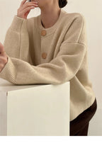 AOSSVIAO Women Cardigans Sweater O-neck Autumn Winter Knitted Loose Cardigans Solid Single Breasted Womens Sweaters