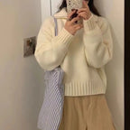 Long-Sleeved Semi-Turtleneck Zipper Sweater