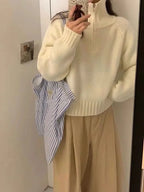 Long-Sleeved Semi-Turtleneck Zipper Sweater